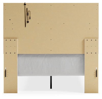 Cama Altyra con paneles tapizados, cómoda y mesita de noche