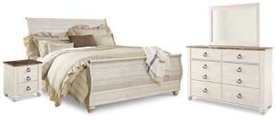 Willowton King Sleigh Bed, Dresser, Mirror and Nightstand