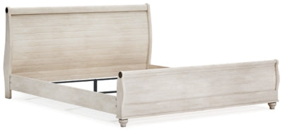 Cama Willowton Queen tipo trineo, tocador, espejo, cómoda y mesita de noche