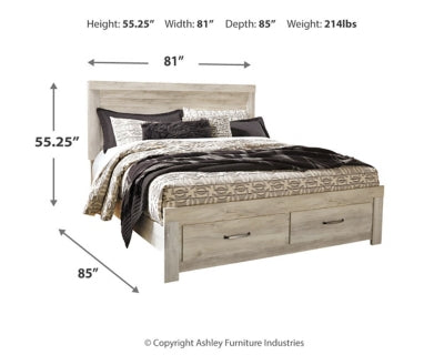 Cama Bellaby King con almacenamiento, tocador, espejo y dos mesitas de noche