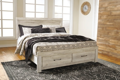 Cama Bellaby King con espacio de almacenamiento y dos mesitas de noche