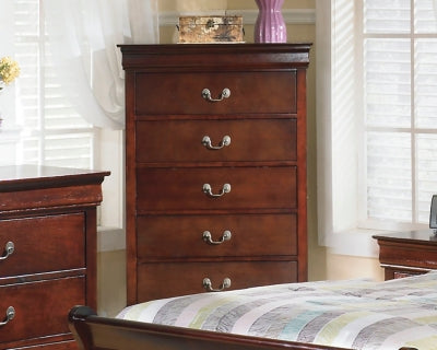 Cama doble tipo trineo Alisdair, tocador, espejo, cómoda y mesita de noche