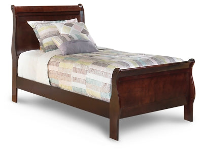 Cama doble tipo trineo Alisdair, tocador, espejo, cómoda y mesita de noche