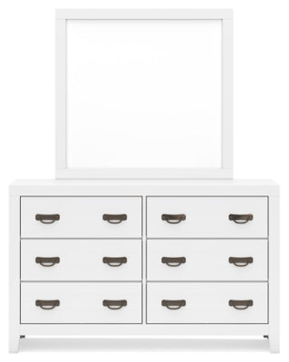 Cama Queen con paneles, tocador y espejo Binterglen