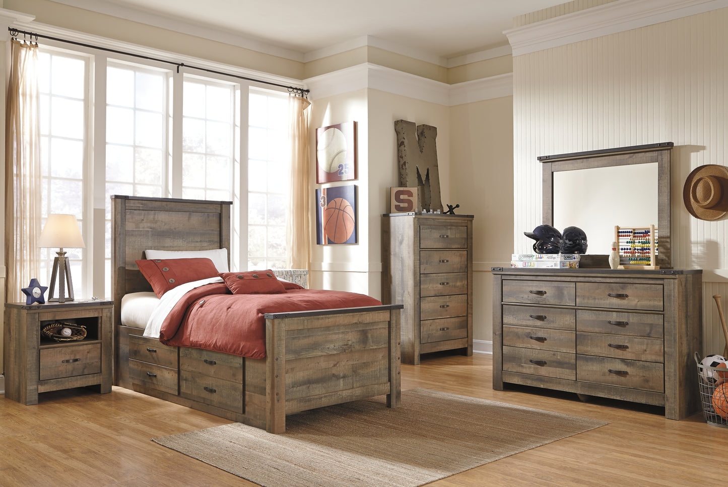 Trinell Twin Panel Bed with 2 Storage Drawers
