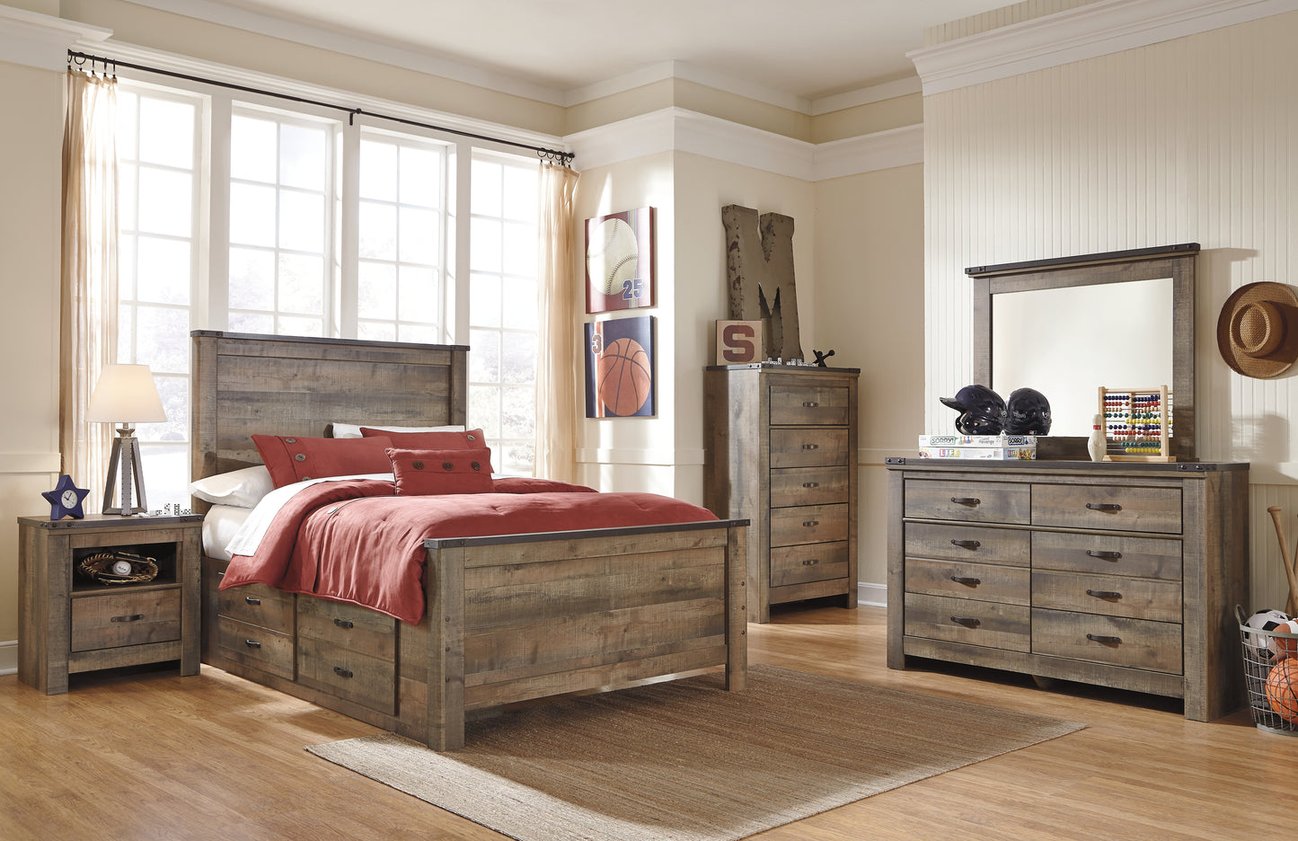 Trinell Full Panel Bed with 2 Storage Drawers