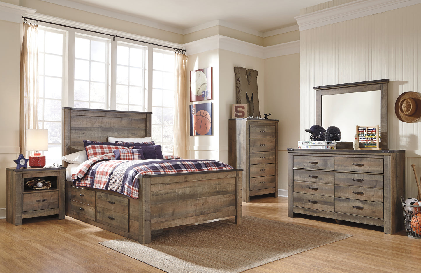 Trinell Full Panel Bed with 2 Storage Drawers
