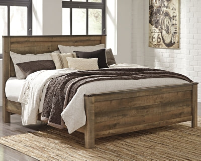 Cama King Trinell con paneles, tocador, espejo y dos mesitas de noche