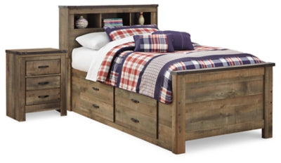 Cama individual Trinell con paneles, espacio de almacenamiento y mesita de noche