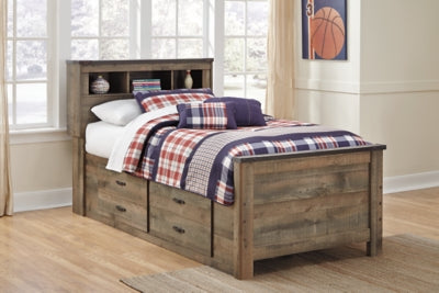 Cama librería individual Trinell con dos cajones de almacenamiento