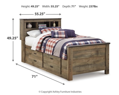 Cama individual Trinell con paneles, espacio de almacenamiento y mesita de noche
