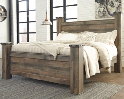 Cama con dosel Trinell King, cómoda, espejo y mesita de noche