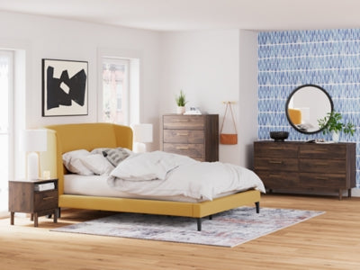 Cama tapizada Queen Maloken con listones enrollables
