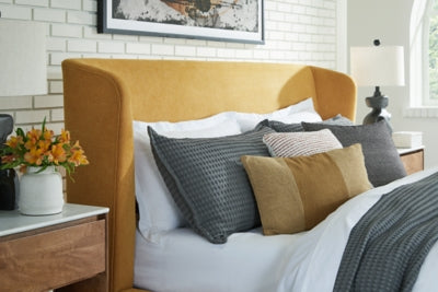 Cama tapizada Maloken California King con listones enrollables