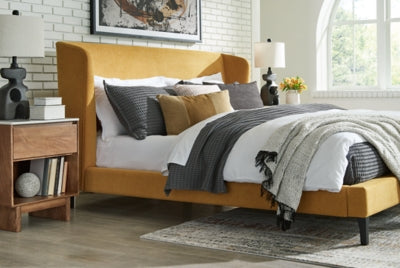 Cama tapizada Maloken King con listones enrollables