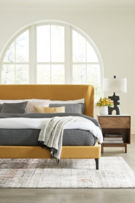 Cama tapizada Maloken King con listones enrollables