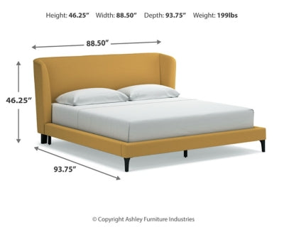 Cama tapizada Maloken King con listones enrollables