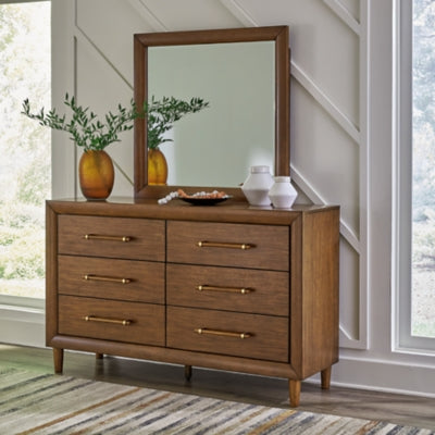 Lyncott California King Upholstered Bed, Dresser and Mirror