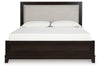 Cama California King tapizada con paneles, tocador y espejo Neymorton