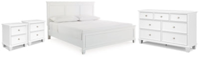 Cama Fortman King con paneles, cómoda y dos mesitas de noche
