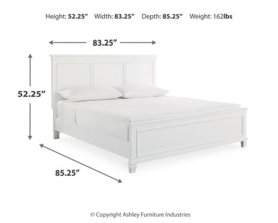 Cama King Fortman con paneles, cómoda y espejo