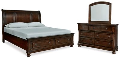 Cama con almacenamiento, tocador y espejo Porter King Sleigh