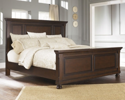 Cama Porter King con paneles, cómoda y dos mesitas de noche