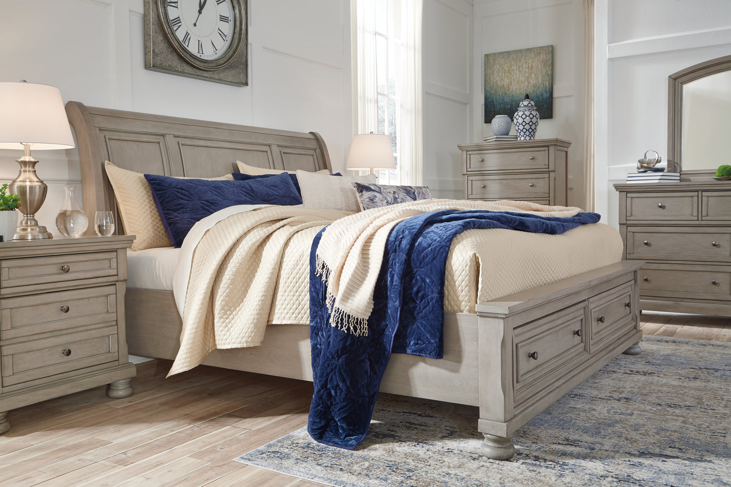 Cama Lettner King tipo trineo con dos cajones de almacenamiento