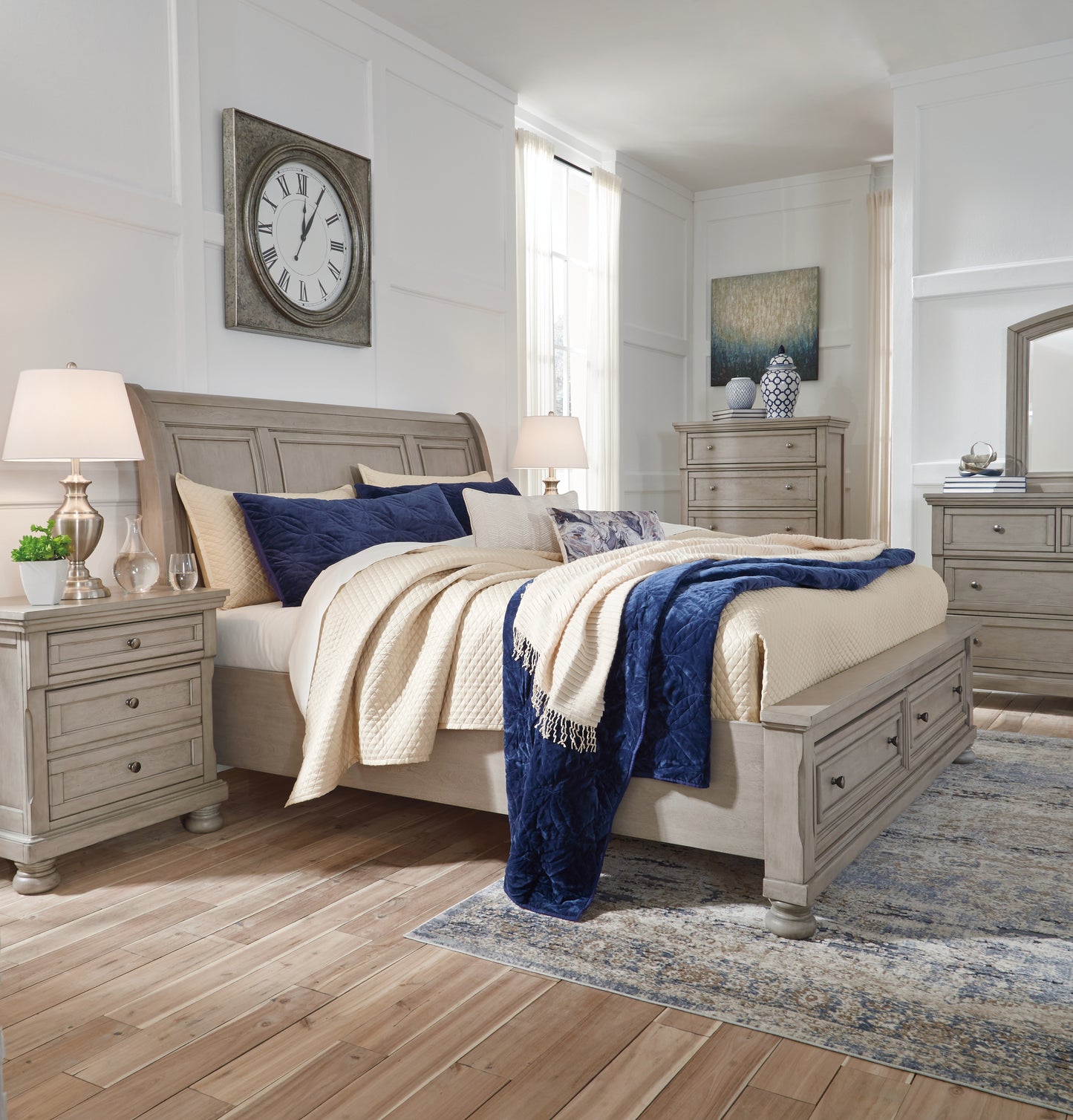 Cama Lettner King tipo trineo con dos cajones de almacenamiento