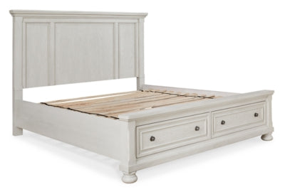 Cama Queen Robbinsdale con almacenaje, tocador, espejo y mesita de noche