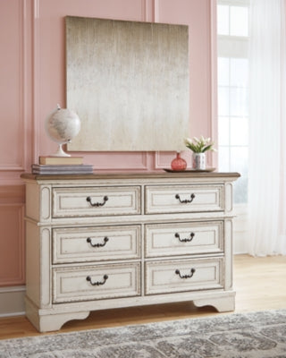Realyn Queen Upholstered Panel Bed with Storage, Dresser and Nightstand