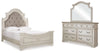 Realyn Queen Upholstered Panel Bed, Dresser and Mirror