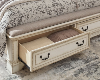 Realyn King Upholstered Panel Bed, Dresser, Mirror and Nightstand