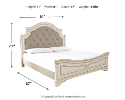 Cama California King con paneles, tocador, espejo y mesita de noche Realyn