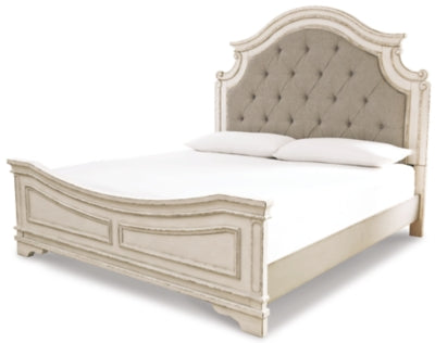 Cama King Realyn con tocador con espejo y mesita de noche