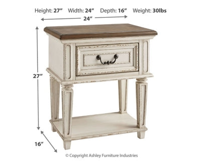 Realyn King Storage Bed, Dresser and Nightstand
