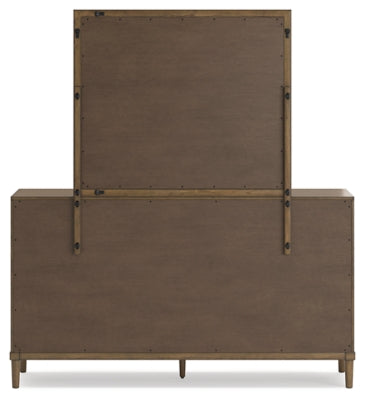 Roanhowe King Upholstered Bed, Dresser and Mirror