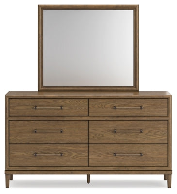 Roanhowe California King Upholstered Bed, Dresser and Mirror
