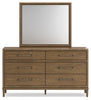 Roanhowe California King Upholstered Bed, Dresser and Mirror