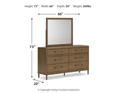 Roanhowe California King Upholstered Bed, Dresser and Mirror