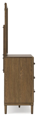 Roanhowe California King Upholstered Bed, Dresser and Mirror