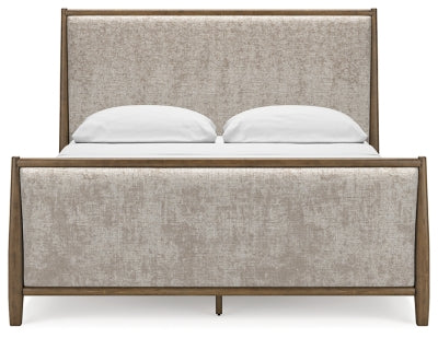 Roanhowe California King Upholstered Bed, Dresser and Mirror