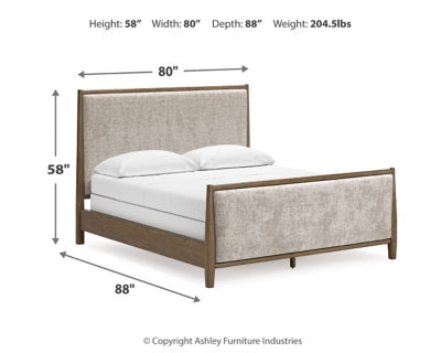 Roanhowe California King Upholstered Bed, Dresser and Mirror