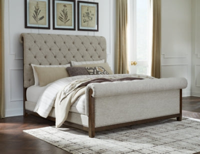 Hillcott King Upholstered Bed, Dresser and Mirror