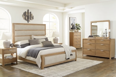Rencott California King Upholstered Bed, Dresser and Mirror