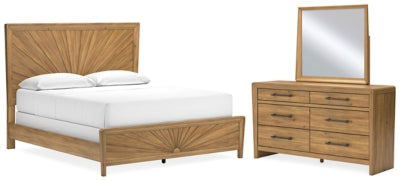 Cama California King con paneles, tocador y espejo Takston
