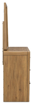 Cama California King con paneles, tocador y espejo Takston