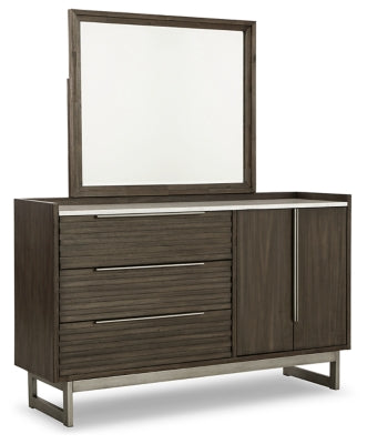 Cama Arkenton California King con paneles, tocador y espejo