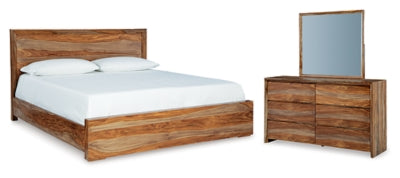 Cama Queen Dressonni con paneles, cómoda y espejo