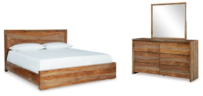 Cama con paneles, tocador y espejo Dressonni California King